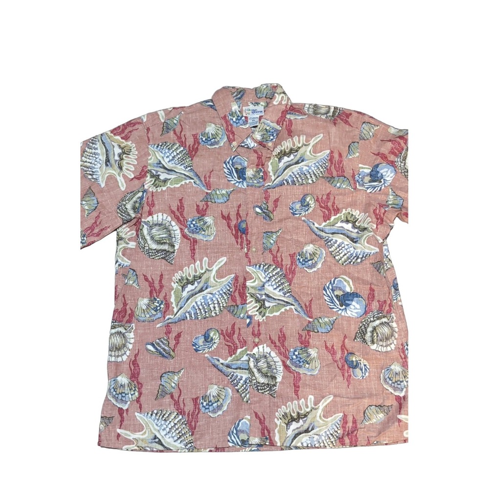 Reyn Spooner Seashell Coral Hawaiian Shirt Men's XL Salmon Short Sleeve Button